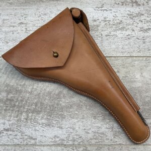 GERMAN NAVY LUGER TAN LEATHER HOLSTER, REPRODUCTION, W/ CLEANING ROD & LANYARD #5-06097-PF
