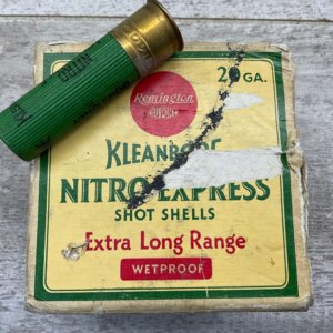 REMINGTON DUPONT KLEANBORE NITRO EXPRESS 20 GA. AMMO, FULL BOX, VINTAGE #5-06105-PF
