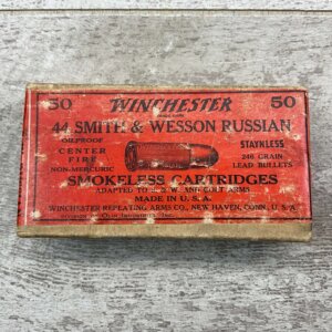 WINCHESTER 44 SMITH & WESSON RUSSIAN 246GR SMOKELESS AMMO, UNOPENED BOX OF 50 #3-08502-BDH