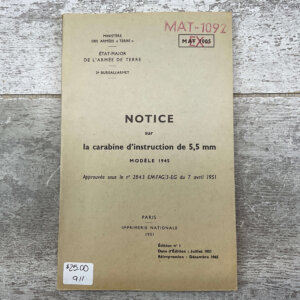 FRENCH MODELE 1945 .22 TRAINER ORIGINAL MANUAL #911-PF