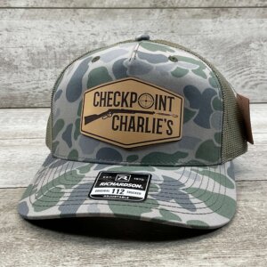 LEATHERING CO. RICHARDSON CUSTOM CHECKPOINT CHARLIE'S MARSH DUCK CAMO/LODEN TRUCKER HAT, NEW #THAT-CAMO2