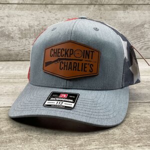 LEATHERING CO. RICHARDSON CUSTOM CHECKPOINT CHARLIE'S HEATHER GRAY/STARS & STRIPES TRUCKER HAT, NEW #THAT-AMERICAN