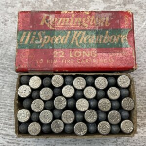 REMINGTON HI-SPEED .22 LONG AMMO, KLEANBORE INDEX 1322, FULL BOX, VINTAGE #5-08574-BDH