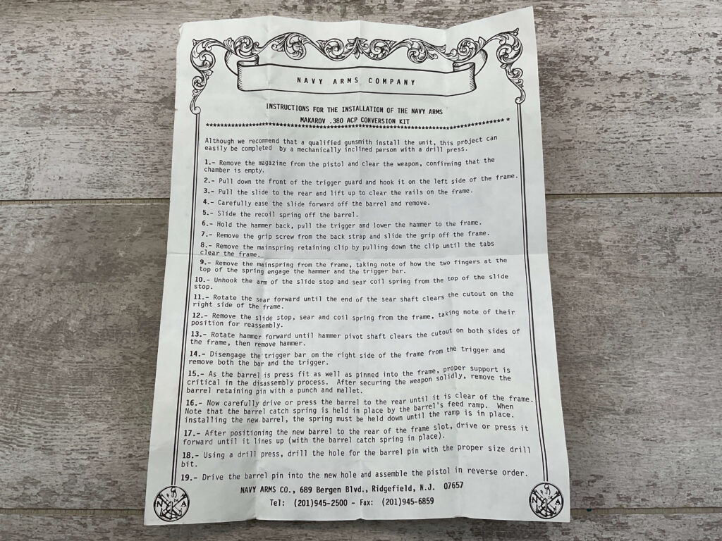 NAVY ARMS CO. MAKAROV .380 ACP CONVERSION KIT (BARREL)