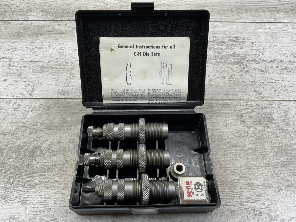 C-H TOOL & DIE CORP. 8MM NAMBU DIE SET W/ SHELL HOLDER, VINTAGE #5-08584