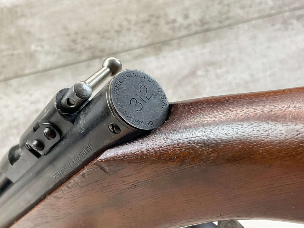 "BENJAMIN FRANKLIN" MODEL 312 .22 CAL PUMP ACTION AIR RIFLE W/ ORIGINAL BOX, VINTAGE, RARE #5-08569-BDH