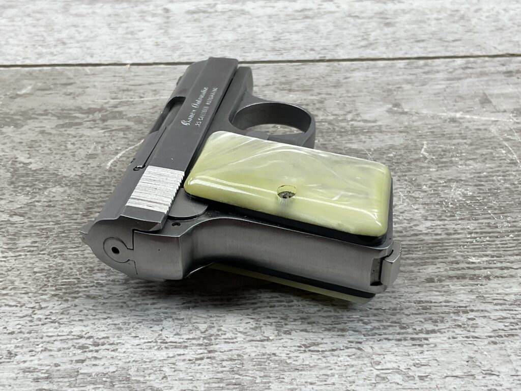 BAUER "BABY" .25 ACP STAINLESS SEMI AUTO POCKET PISTOL, BROWNING CLONE, C&R #5-08023-PF