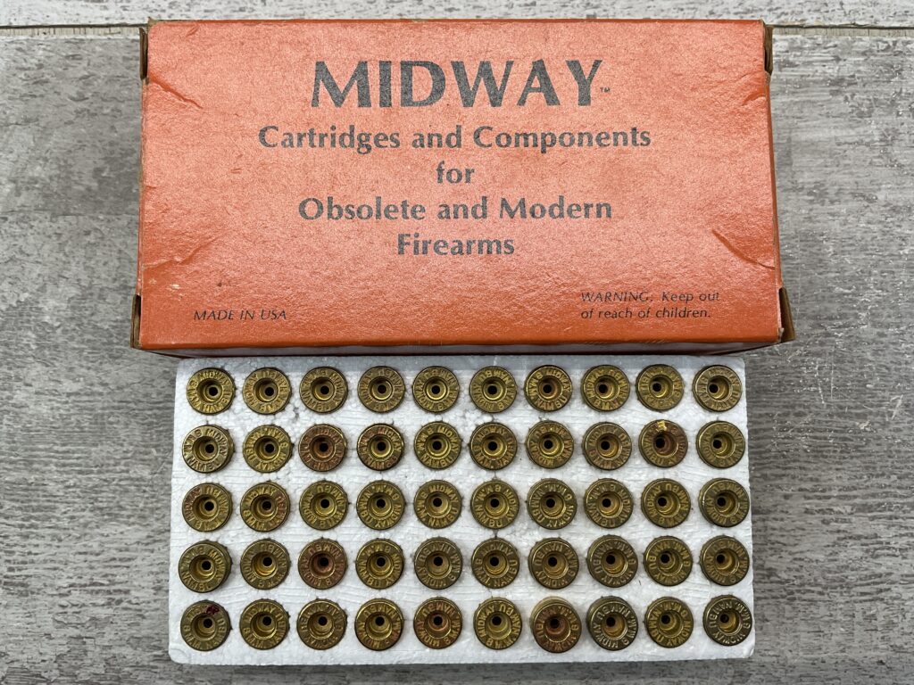 MIDWAY ARMS 8MM NAMBU AMMO SHELLS, FULL BOX, VINTAGE #5-08586-BDH