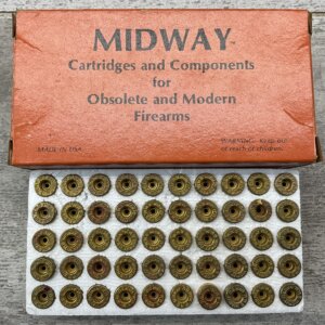 MIDWAY ARMS 8MM NAMBU AMMO SHELLS, FULL BOX, VINTAGE #5-08586-BDH