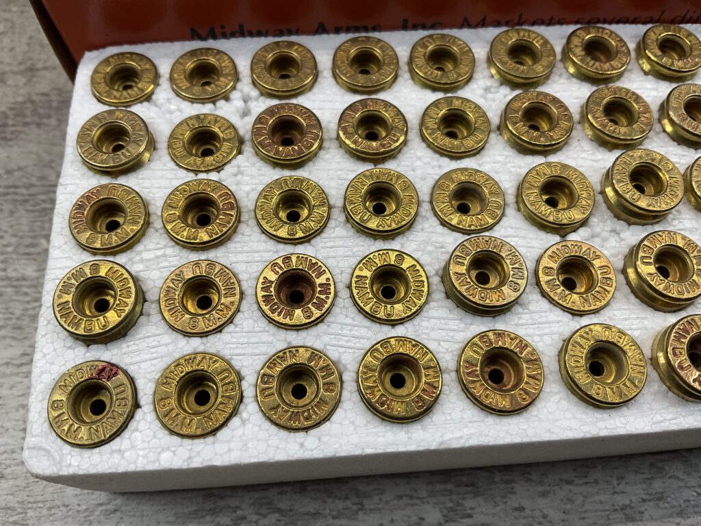 MIDWAY ARMS 8MM NAMBU AMMO SHELLS, FULL BOX, VINTAGE #5-08586-BDH