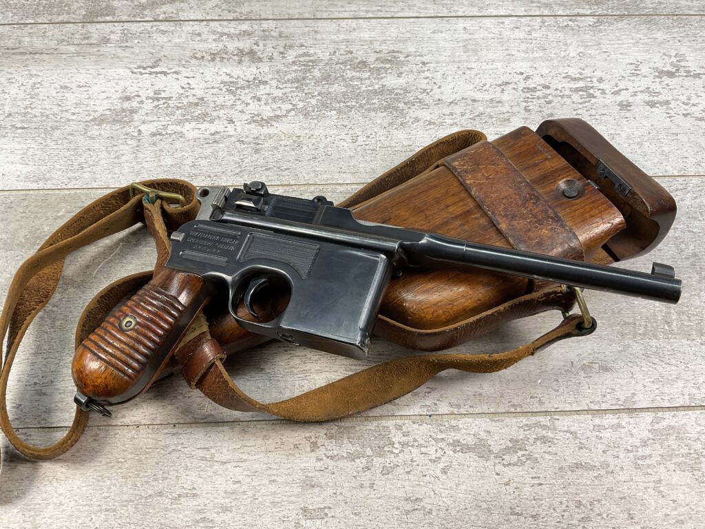 MAUSER C96 BROOMHANDLE 1930 COMMERCIAL W/MATCHING STOCK & LEATHER HARNESS #5-08910