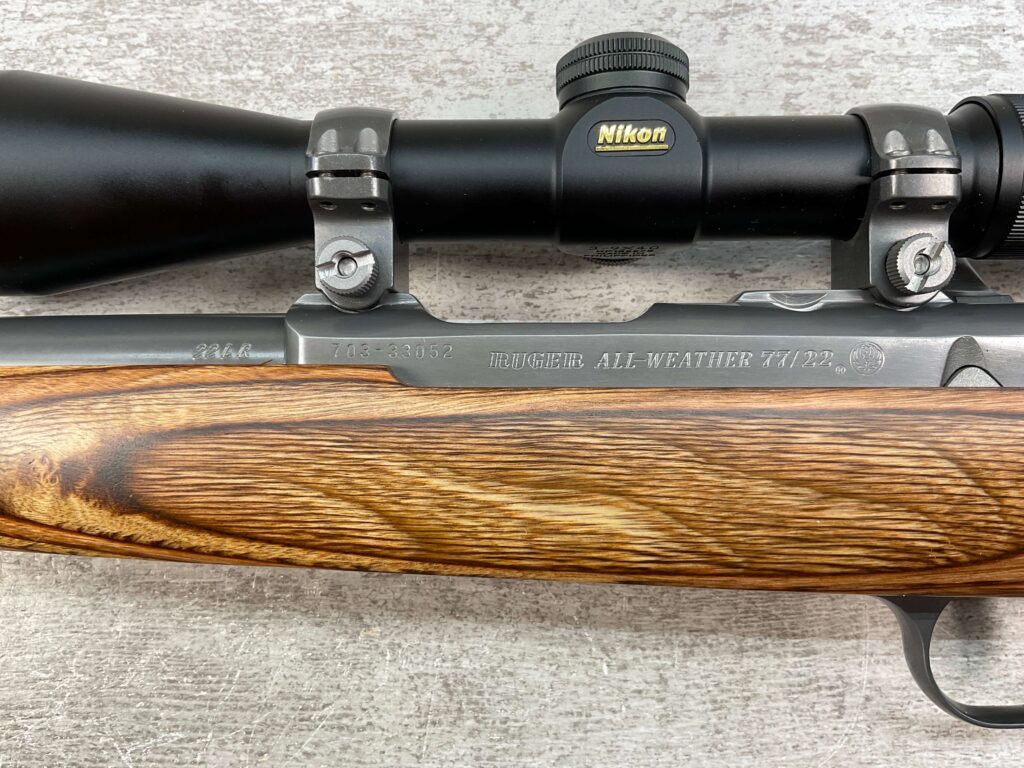 RUGER ALL WEATHER 77/22 .22LR BOLT ACTION RIFLE W/SCOPE, MINTY #5-09510