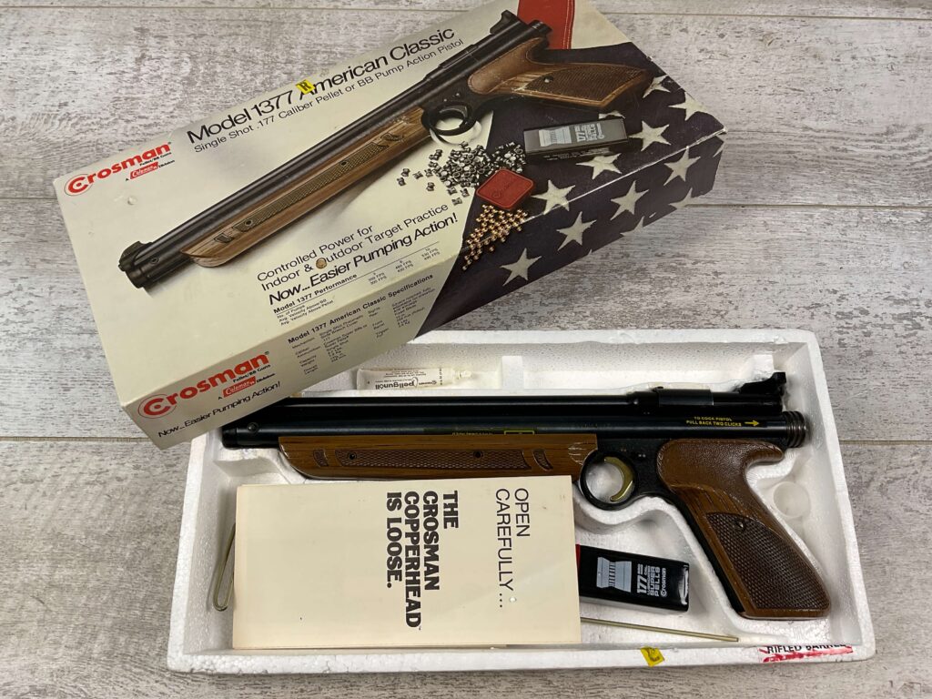 CROSMAN MODEL 1377 .177CAL PELLET PISTOL, VINTAGE IN ORIGINAL BOX #5-09523