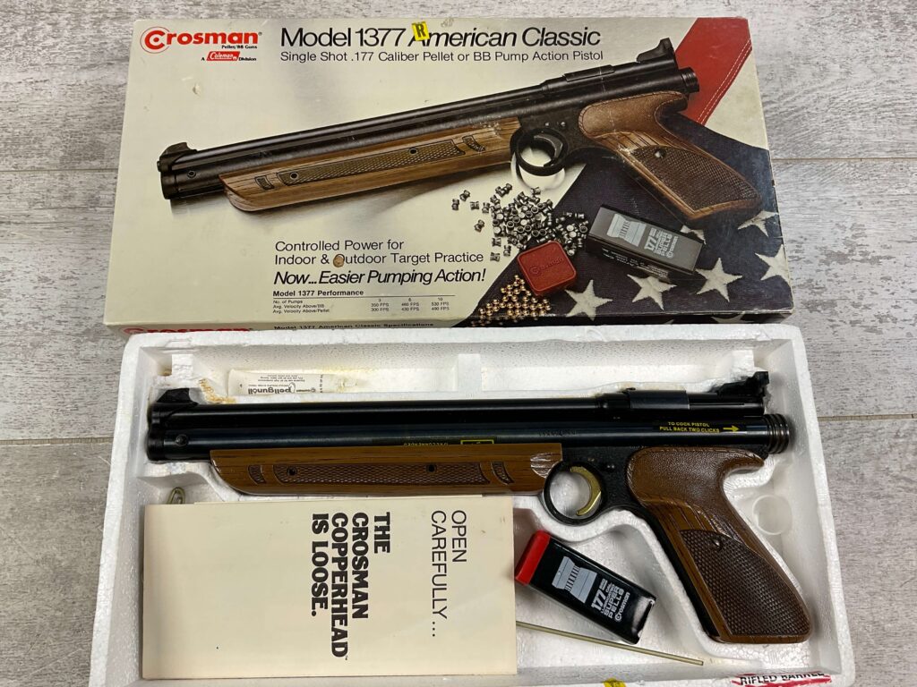 CROSMAN MODEL 1377 .177CAL PELLET PISTOL, VINTAGE IN ORIGINAL BOX #5-09523