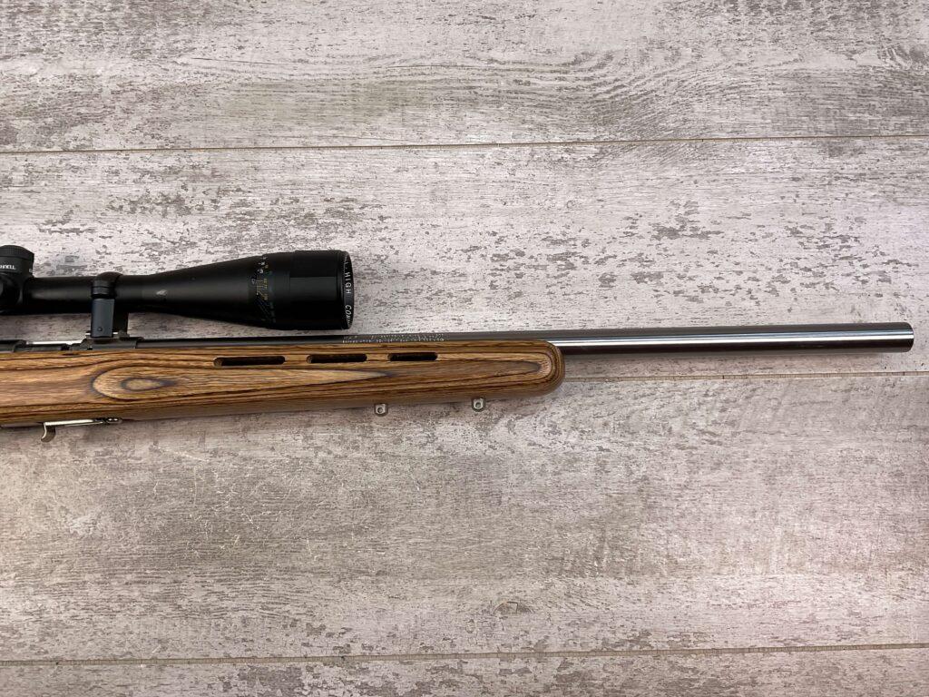 SAVAGE MARK II BTVS 22 LR ONLY BOLT ACTION STAINLESS RIMFIRE RIFLE, MINTY #5-09500