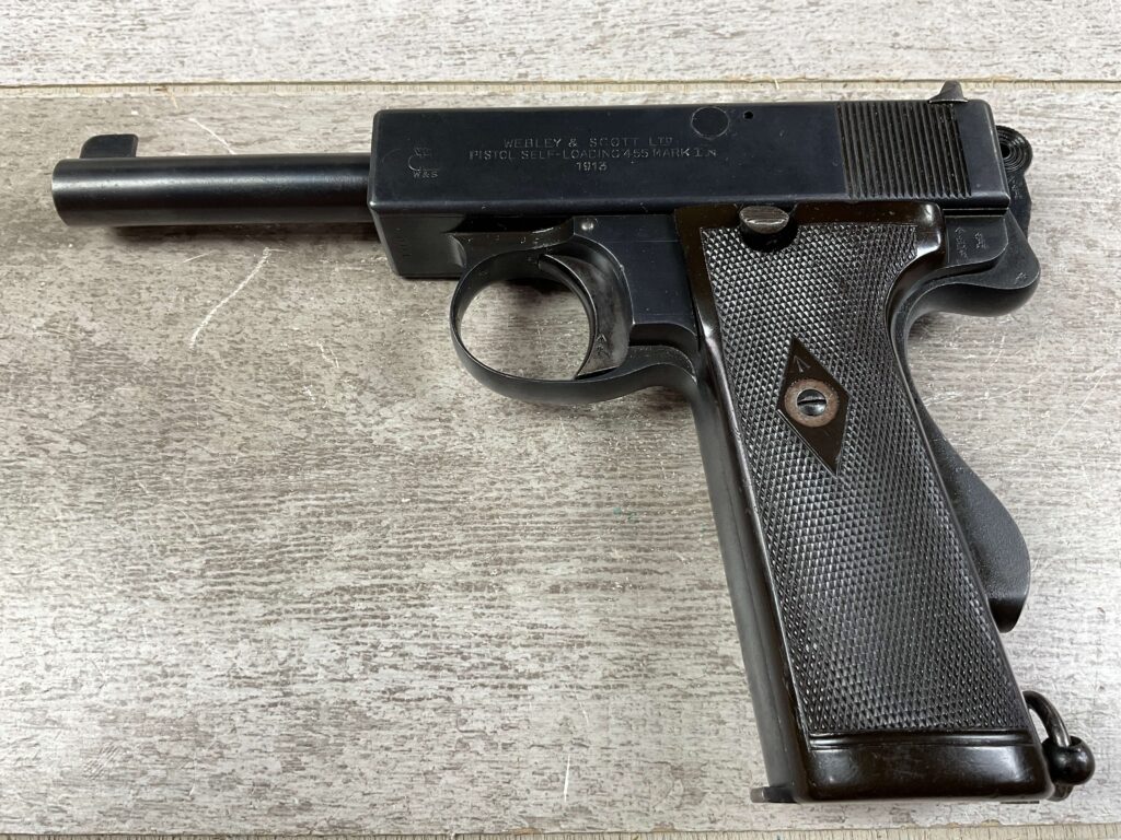 WEBLEY & SCOTT MK1 .44 SELF LOADING SEMI AUTO PISTOL, JAMES EARL JONES COLLECTION #5-10740