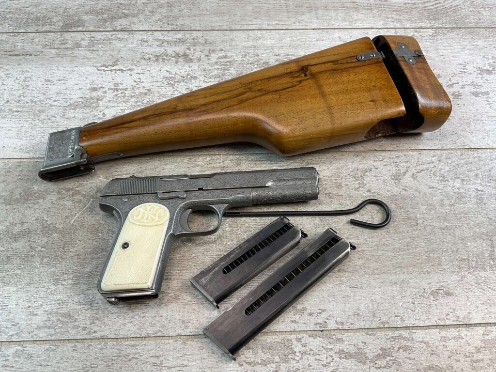 FN 1903 ENGRAVED SEMI AUTO PISTOL W/ SHOULDER STOCK, JAMES EARL JONES COLLECTION, RARE #5-10769