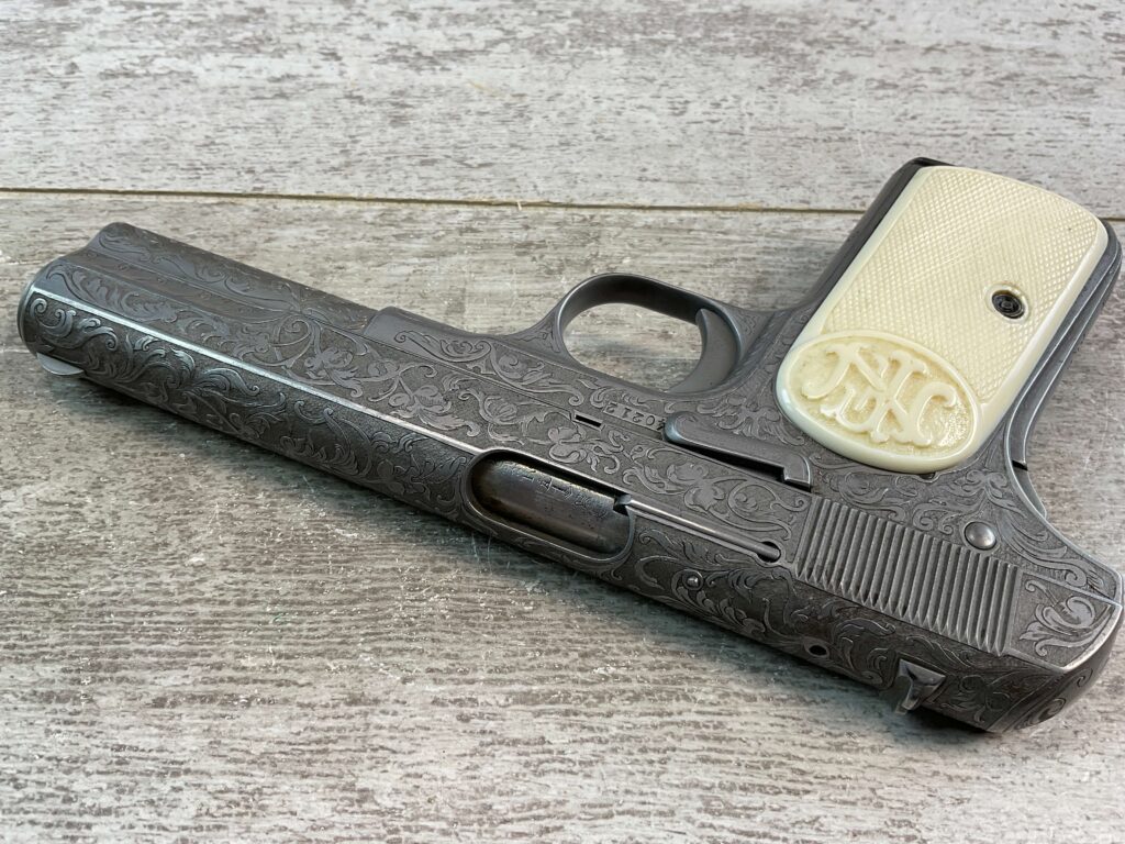 FN 1903 ENGRAVED SEMI AUTO PISTOL W/ SHOULDER STOCK, JAMES EARL JONES COLLECTION, RARE #5-10769