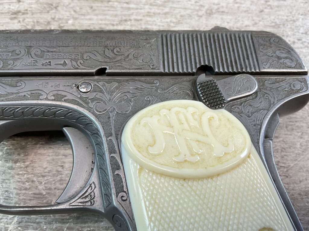 FN 1903 ENGRAVED SEMI AUTO PISTOL W/ SHOULDER STOCK, JAMES EARL JONES COLLECTION, RARE #5-10769