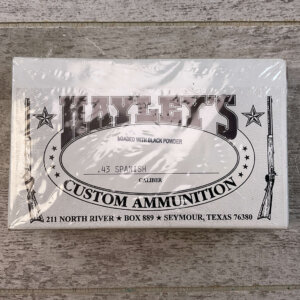 HAYLEY'S CUSTOM AMMUNITION .43 SPANISH, LOADED W/ BLACK POWDER AMMO, UNOPENED BOX (QTY 20) #5-11095