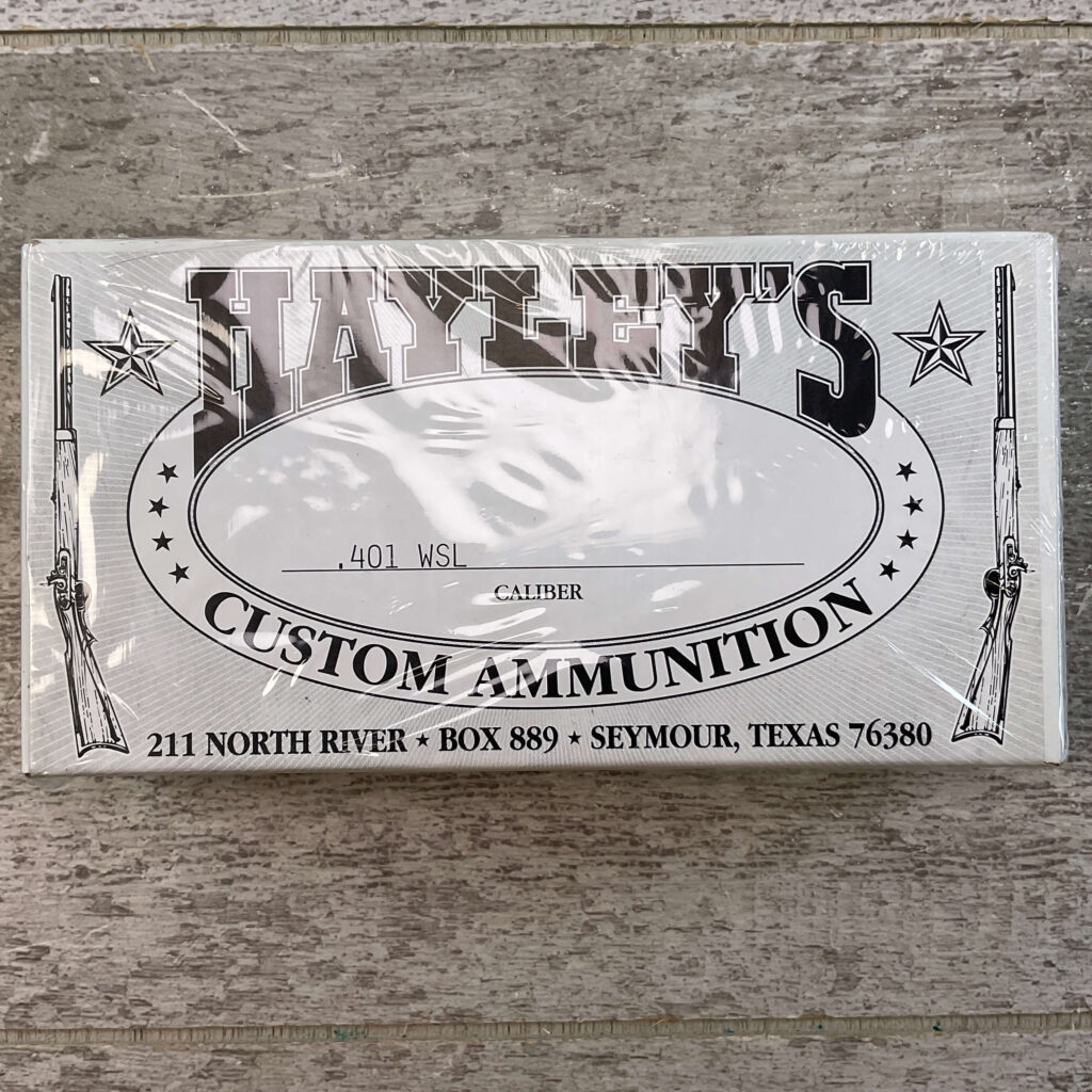 HAYLEY'S CUSTOM AMMUNITION .401 WSL AMMO, UNOPENED BOX (QTY 20) #5-11096