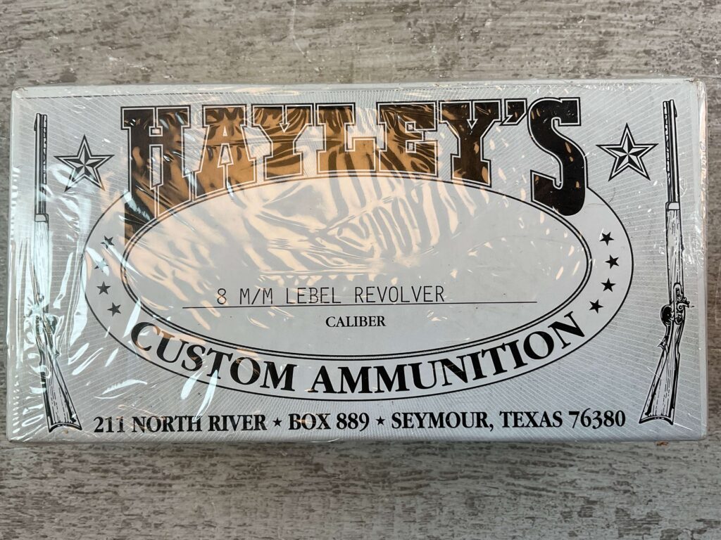 HAYLEY'S CUSTOM AMMUNITION 8MM LEBEL REVOLVER AMMO, UNOPENED BOX (QTY 20) #5-11097
