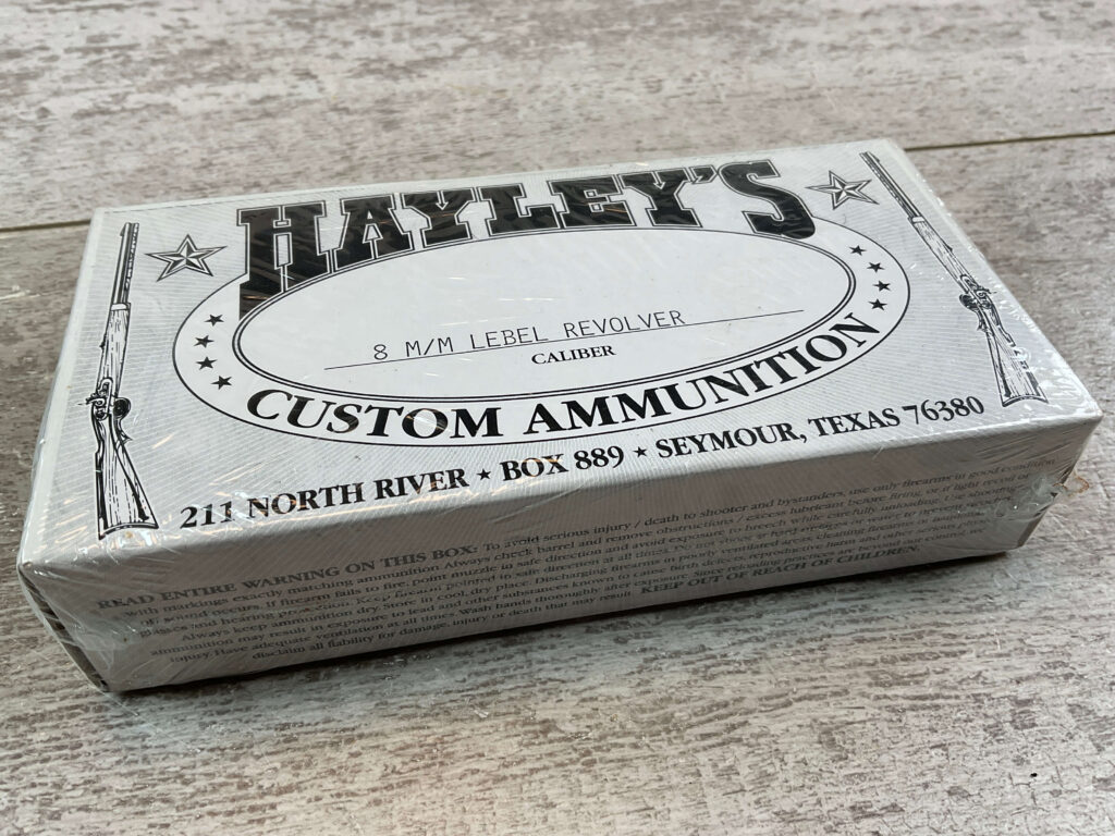 HAYLEY'S CUSTOM AMMUNITION 8MM LEBEL REVOLVER AMMO, UNOPENED BOX (QTY 20) #5-11097