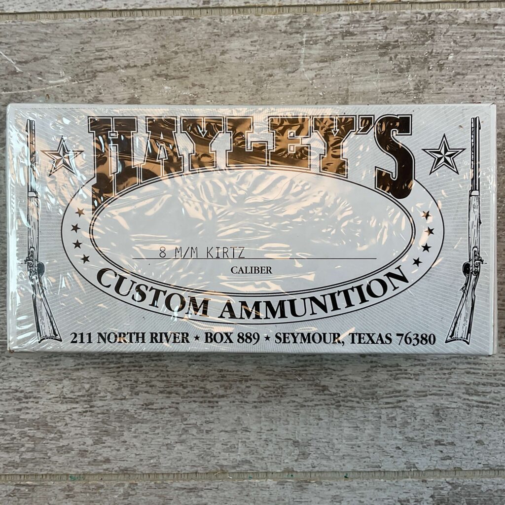 HAYLEY'S CUSTOM AMMUNITION 8MM KURTZ AMMO, UNOPENED BOX (QTY 20) #5-11000