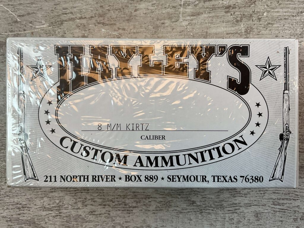 HAYLEY'S CUSTOM AMMUNITION 8MM KURTZ AMMO, UNOPENED BOX (QTY 20) #5-11000