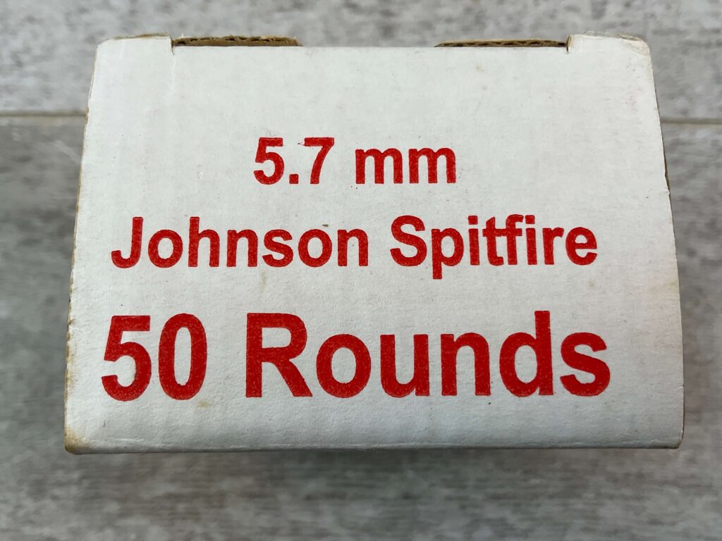 SQUARE AMMUNITIONS 5.7 JOHNSON SPITFIRE 40 GR. SP AMMO, NEW BOX (QTY 50) #5-11101