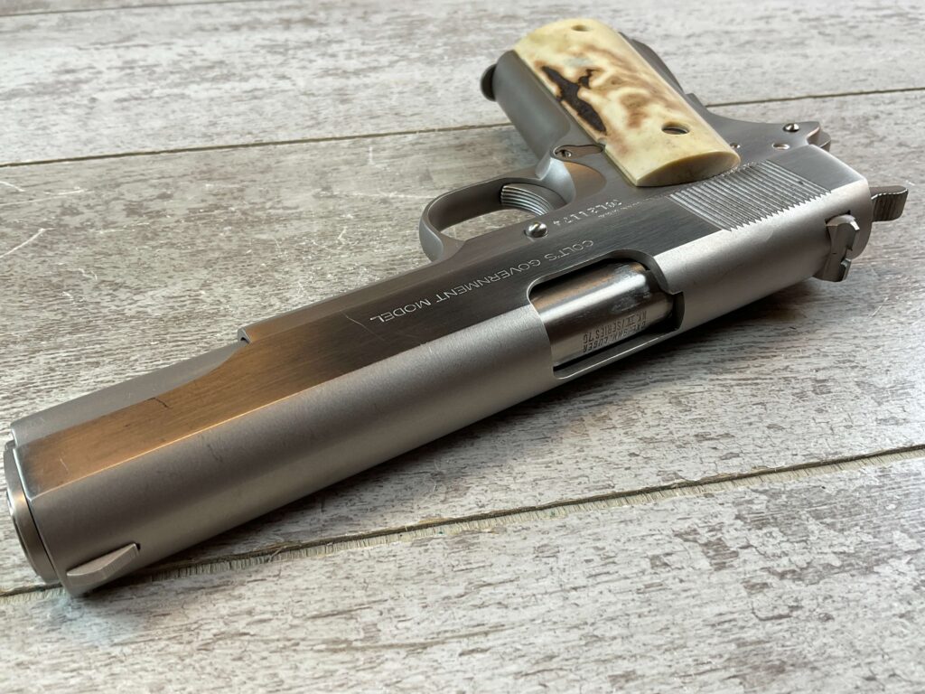 COLT 1911 GOVT MODEL MKIV SERIES 70 9MM SEMI AUTO PISTOL, STAINLESS FINISH, JAMES EARL JONES COLLECTION #5-10844