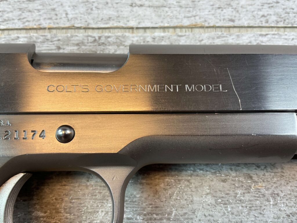 COLT 1911 GOVT MODEL MKIV SERIES 70 9MM SEMI AUTO PISTOL, STAINLESS FINISH, JAMES EARL JONES COLLECTION #5-10844