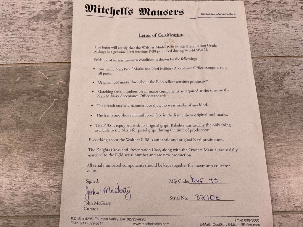 MAUSER byf 43 P38 W/ DISPLAY BOX & PAPERWORK FROM MITCHELL'S MAUSERS #5-12003