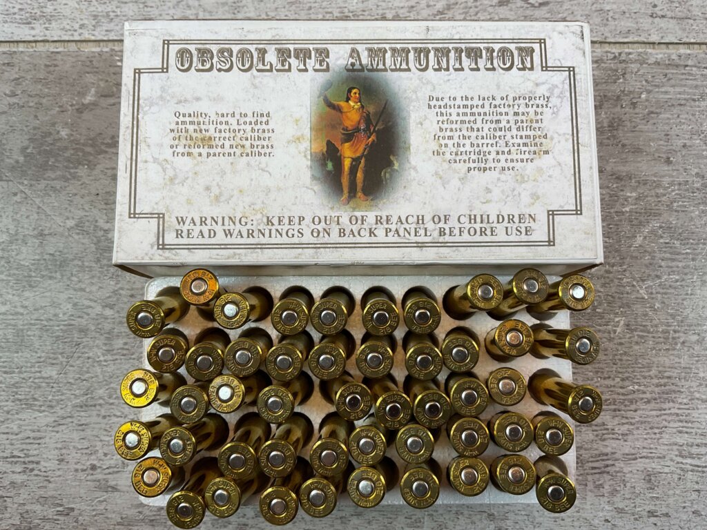 OBSOLETE AMMUNITION BOX, (WINCHESTER) 218 BEE, 46 GR. HP AMMO, FULL BOX (QTY 50) #5-11120