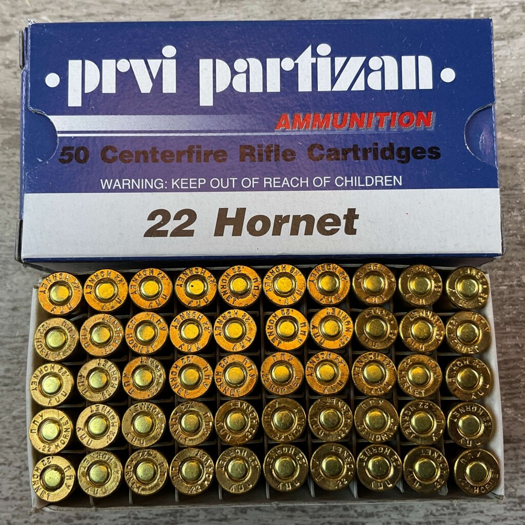 PRVI PARTIZAN 22 HORNET, SP 45 GR. AMMO, FULL BOX (QTY 50) #5-11122