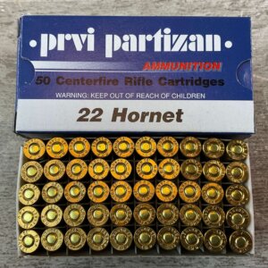PRVI PARTIZAN 22 HORNET, SP 45 GR. AMMO, FULL BOX (QTY 50) #5-11122