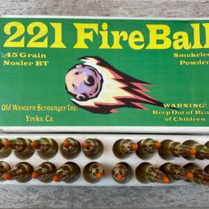 OLD WESTERN SCROUNGER INC. 221 REM FIREBALL AMMO, REMINGTON AMMO, FULL BOX (QTY 20) #5-11124